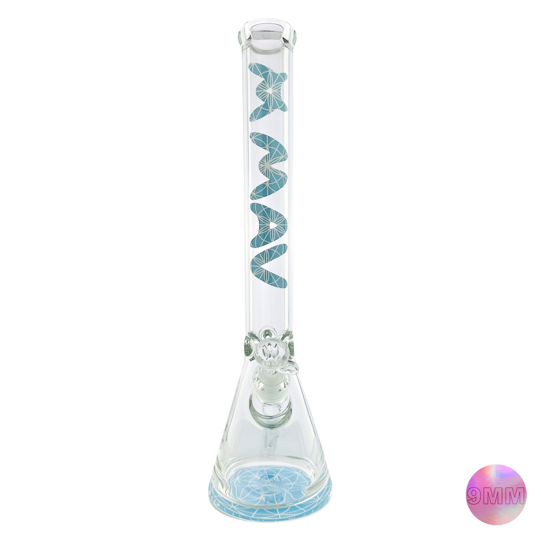 18" X 9mm Baby Blue Mandala Beaker Bong (Seed of Life)