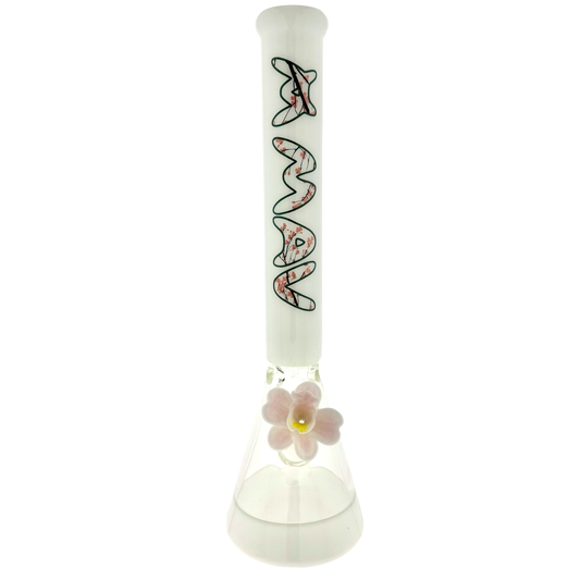 THE CHERRY 18" 50/5mm beaker bong whiteout version with a matching orchid flower bowl by empire glassworks