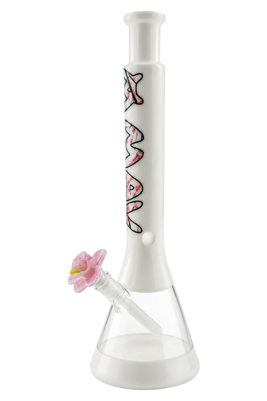 Side view of The Cherry 18 inch whiteout beaker bong by Empire Glassworks