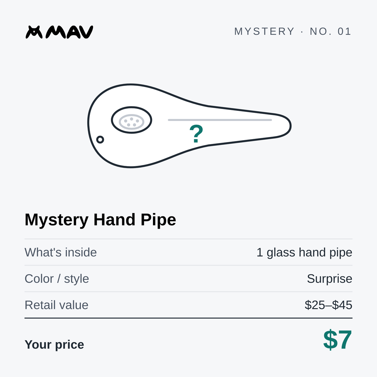 Mystery hand pipe card - $7, retail value $25-$45