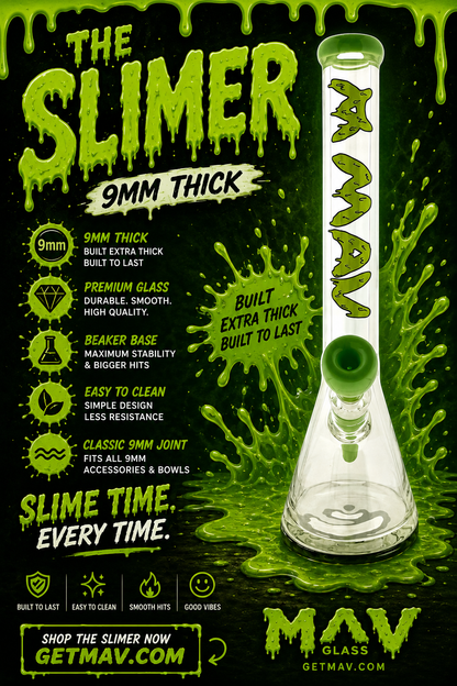 THE SLIMER 9mm 18" thick slime colored beaker bong+ matching stem and bowl