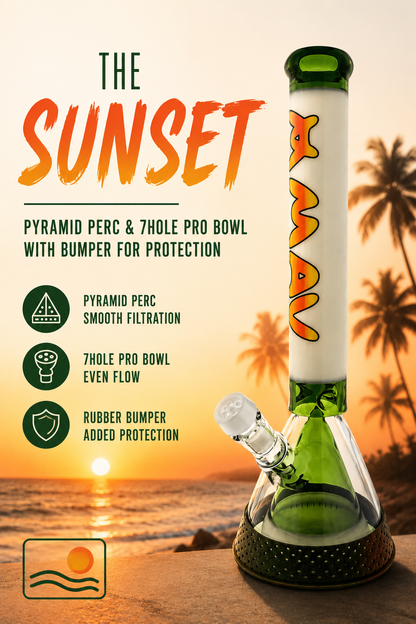 18" pyramid beaker bong rasta sunset with 7 hole pro bowl