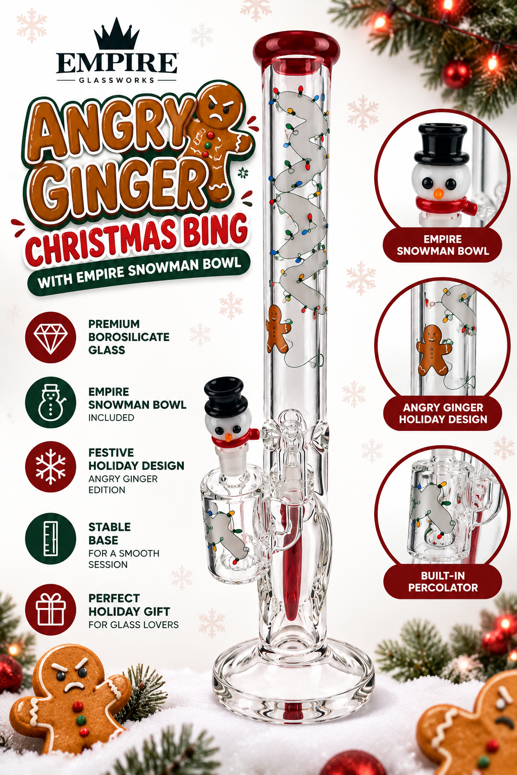 18" Mean Ginger Christmas with Snowman Bowl Combo