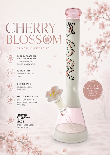 THE CHERRY 18" 50/5mm beaker bong with a matching orchid flower bowl by empire glassworks