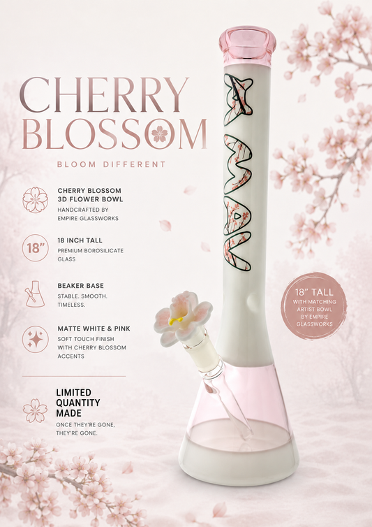 THE CHERRY 18" 50/5mm beaker bong with a matching orchid flower bowl by empire glassworks