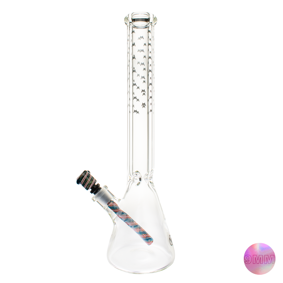 18" X 9mm Bats All Over Wig Wag Downstem Beaker Bong