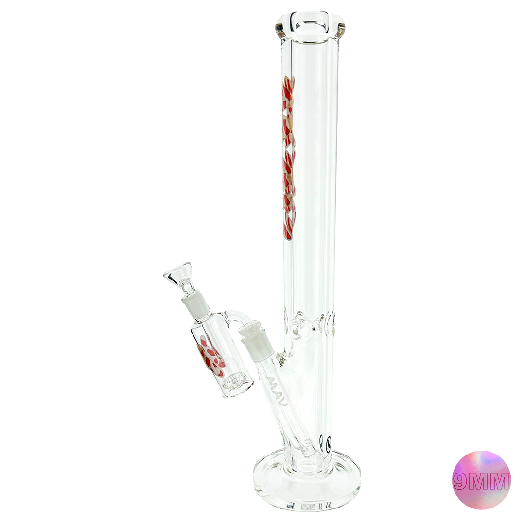 18" x 9mm gold red cali map Slab straight Bong + Ash Catcher Combo