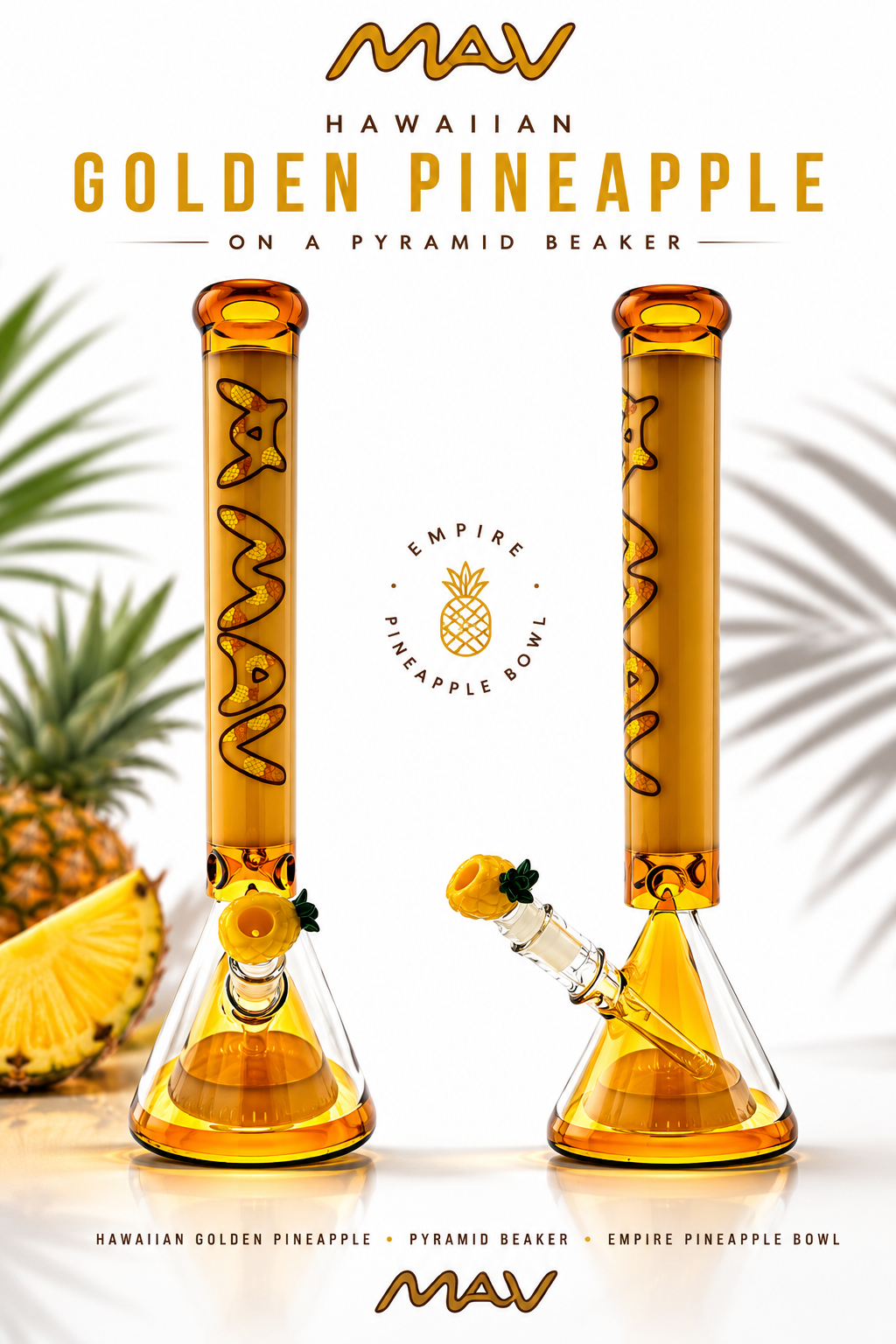 butter pyramid Pineapple 18" Full Color Beaker Bong x Empire Glassworks Pineapple Bowl