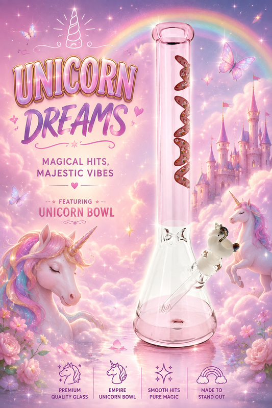 18" MAV full color pink Unicorn Logo Beaker Bong + Empire Glassworks Unicorn