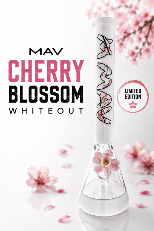 THE CHERRY 18" 50/5mm beaker bong whiteout version with a matching orchid flower bowl by empire glassworks