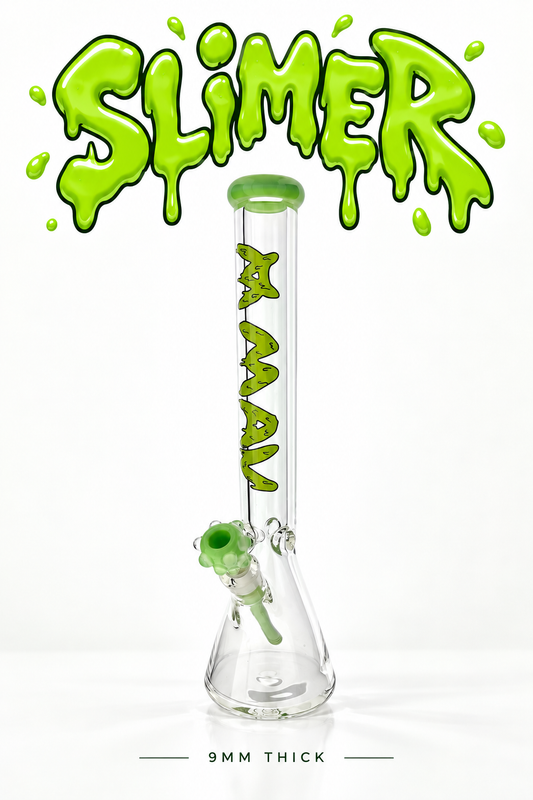 THE SLIMER 9mm 18" thick slime colored beaker bong+ matching stem and bowl