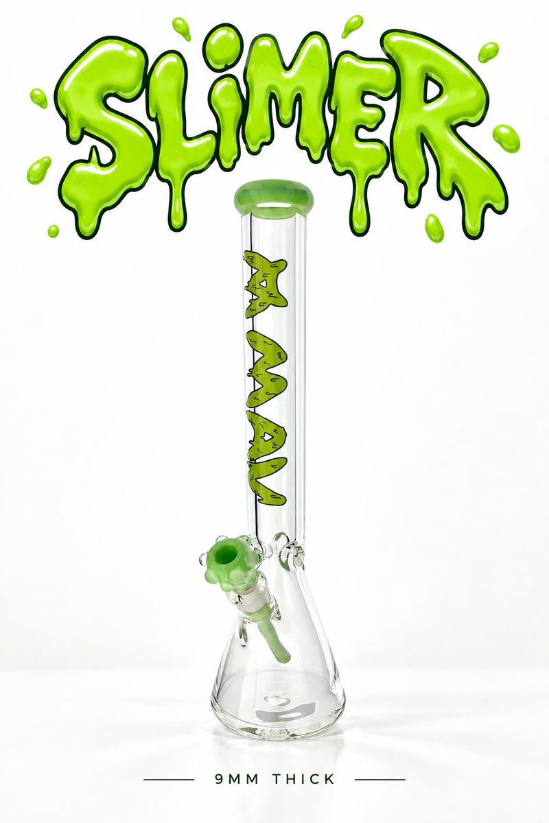 THE SLIMER 9mm 18" thick slime colored beaker bong+ matching stem and bowl