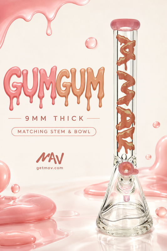 THE GUMGUM 9mm 18" thick pink top colored beaker bong+ matching stem and bowl