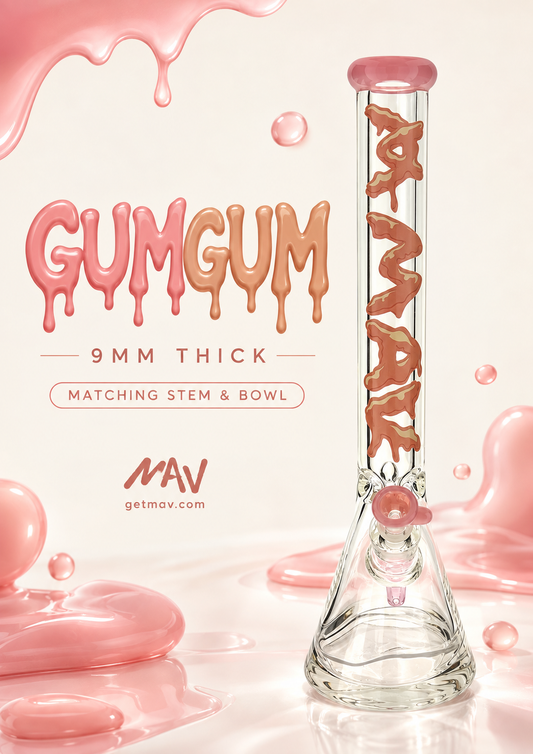 THE GUMGUM 9mm 18" thick pink top colored beaker bong+ matching stem and bowl