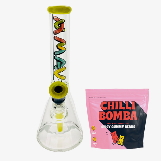 15" x 9MM Chiquita Accented Beaker Bong + chilly bomba holiday pack