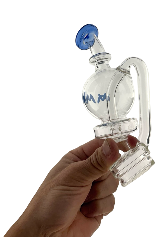 Blue Bubble Loopcycle Top Puffco Peak attachment, clear glass recycler with blue mouthpiece
