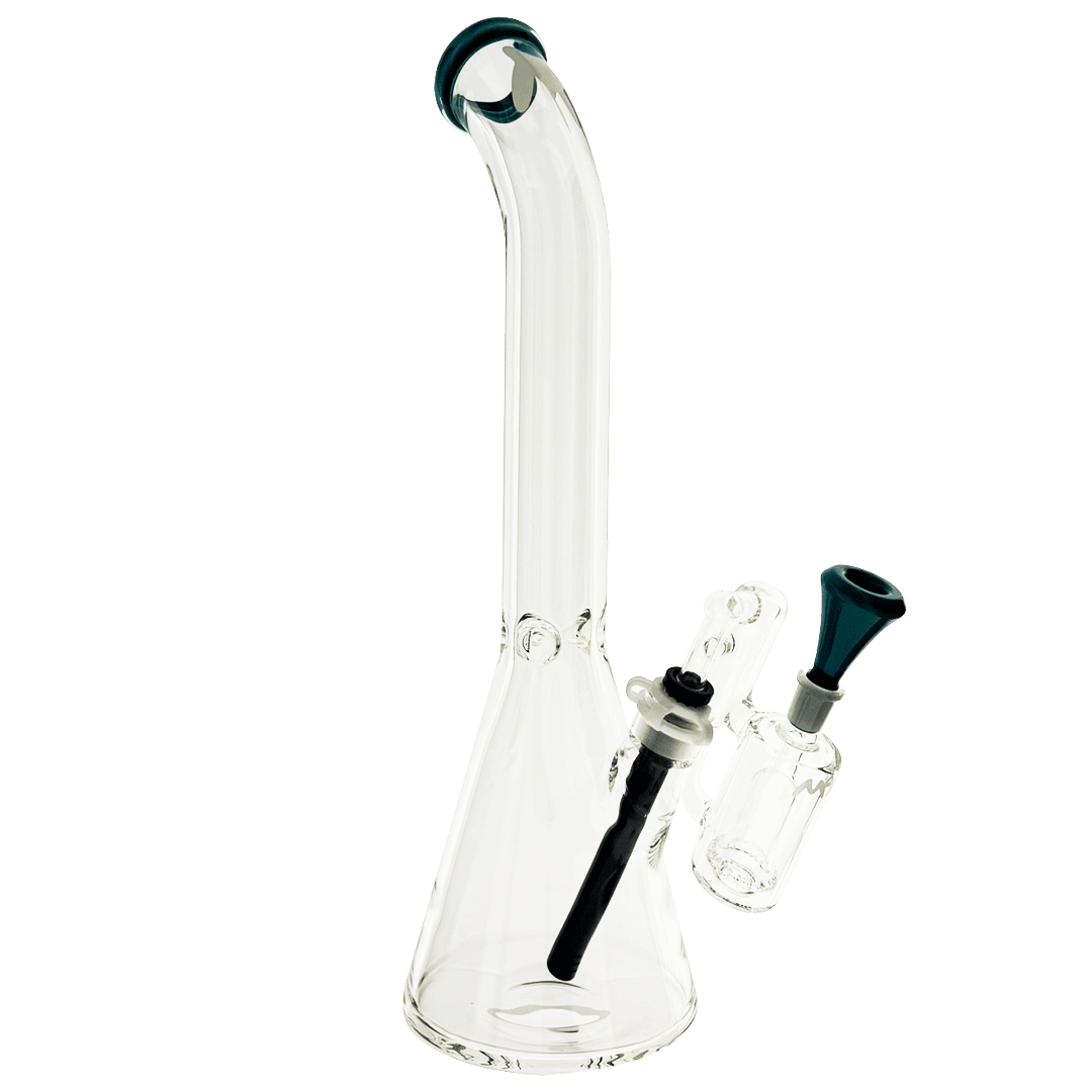 18" x 9mm color top beaker Bong bent neck + Ash Catcher Combo