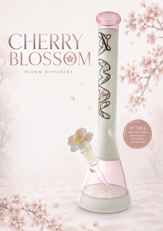 THE CHERRY 18" 50/5mm beaker bong with a matching orchid flower bowl by empire glassworks