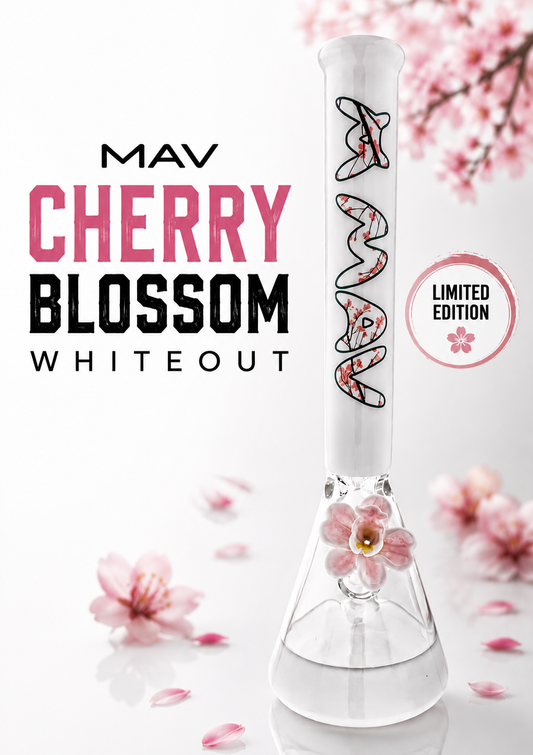 THE CHERRY 18" 50/5mm beaker bong whiteout version with a matching orchid flower bowl by empire glassworks