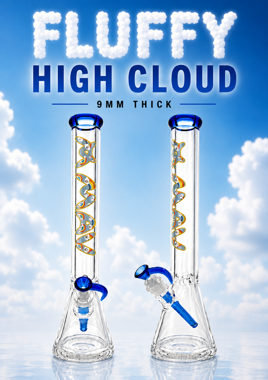 THE FLUFFY CLOUD 9mm 18" thick blue top colored beaker bong+ matching stem and bowl