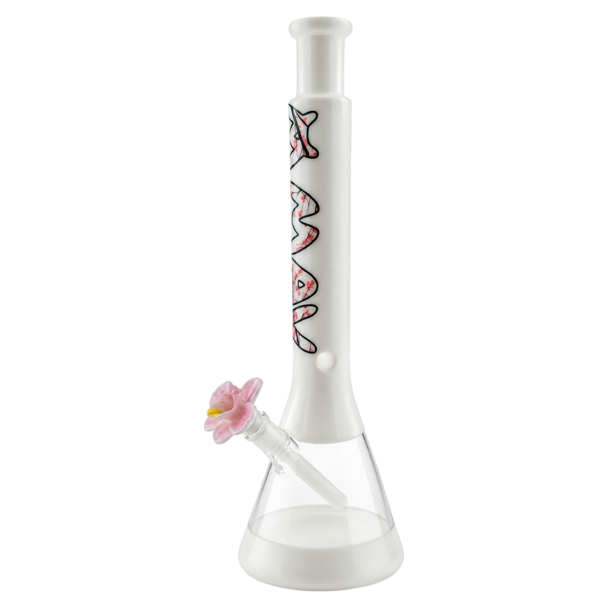 Side view of The Cherry 18 inch whiteout beaker bong by Empire Glassworks