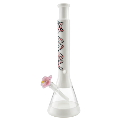 Side view of The Cherry 18 inch whiteout beaker bong by Empire Glassworks