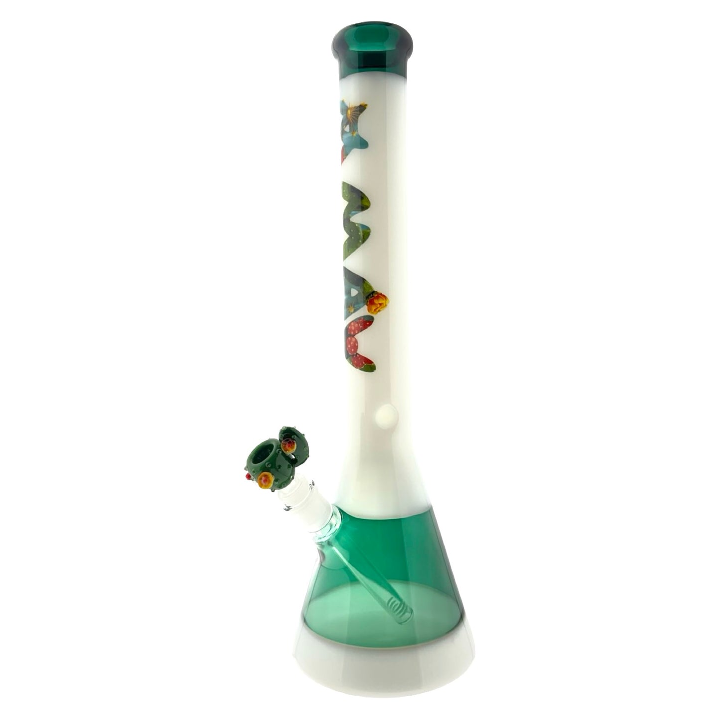18" Cactus Teal & White Beaker Bong x empire glassworks cactus bowl