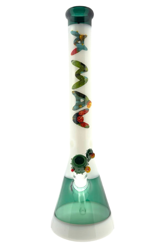 18" Cactus Teal & White Beaker Bong x Empire Glassworks Cactus Bowl