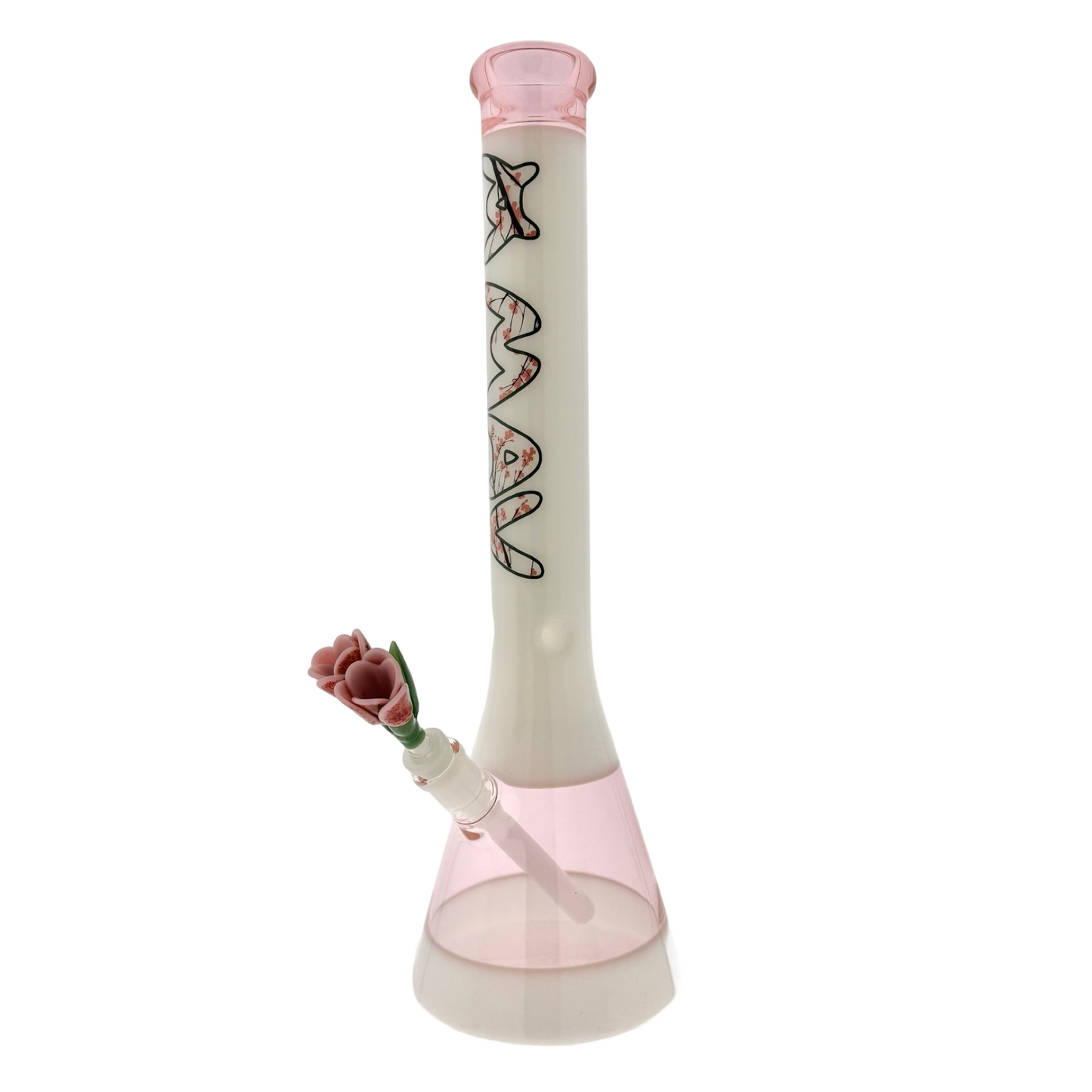 Cherry Blossom 18" Pink Beaker Bong 1 of 1 With Double Flower Empire Glassworks Bowl