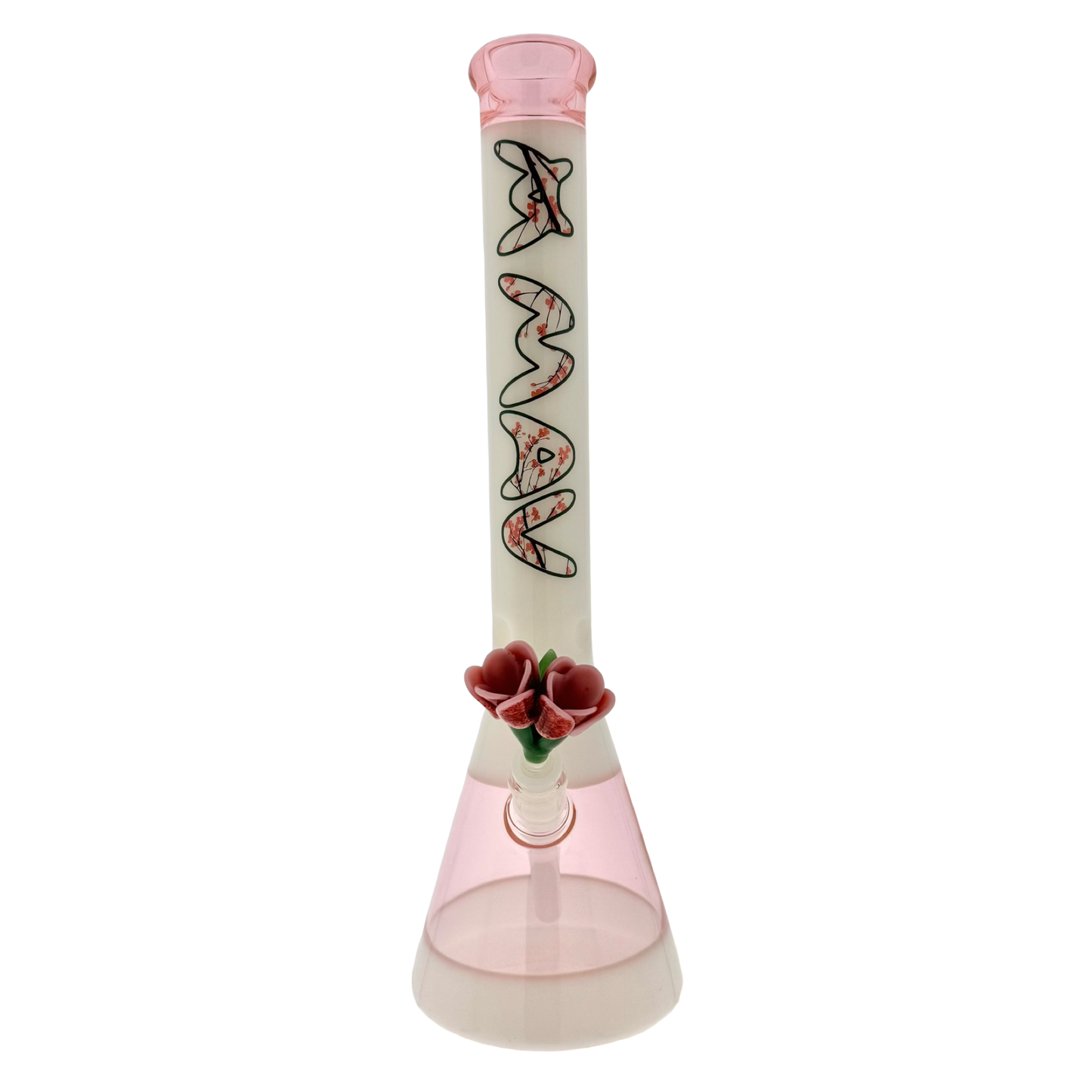 Cherry Blossom 18" Pink Beaker Bong 1 of 1 With Double Flower Empire Glassworks Bowl