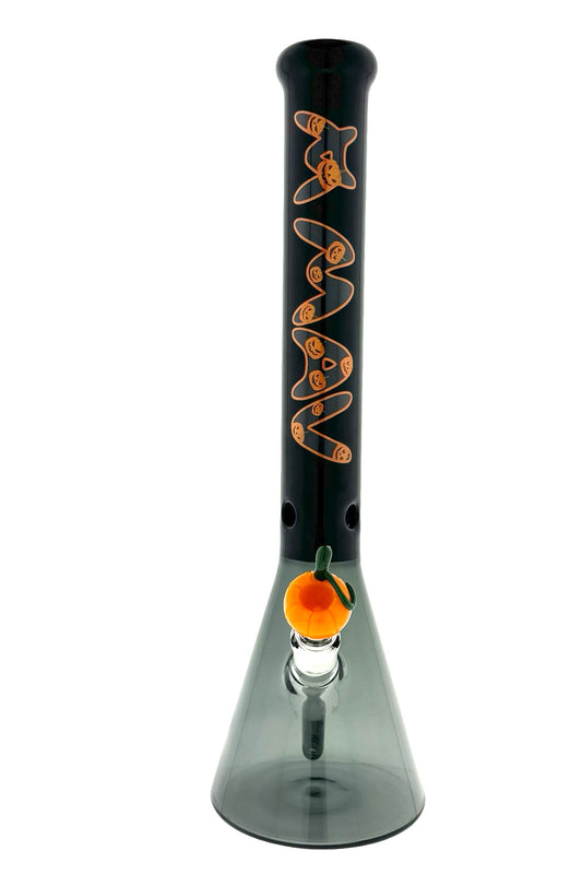 18" x 5mm Halloween Special Drop 18"  Beaker Bong Full Black Pumpkin x Empire Glassworks pumpkin bowl