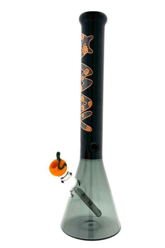 18" x 5mm Halloween Special Drop 18"  Beaker Bong Full Black Pumpkin x Empire Glassworks pumpkin bowl