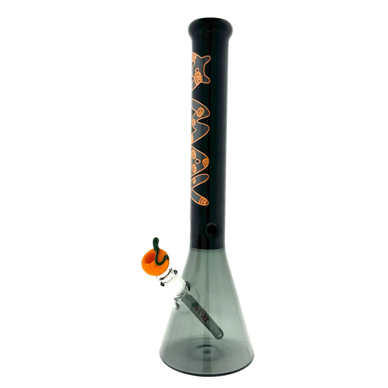 18" x 5mm Halloween Special Drop 18"  Beaker Bong Full Black Pumpkin x Empire Glassworks pumpkin bowl