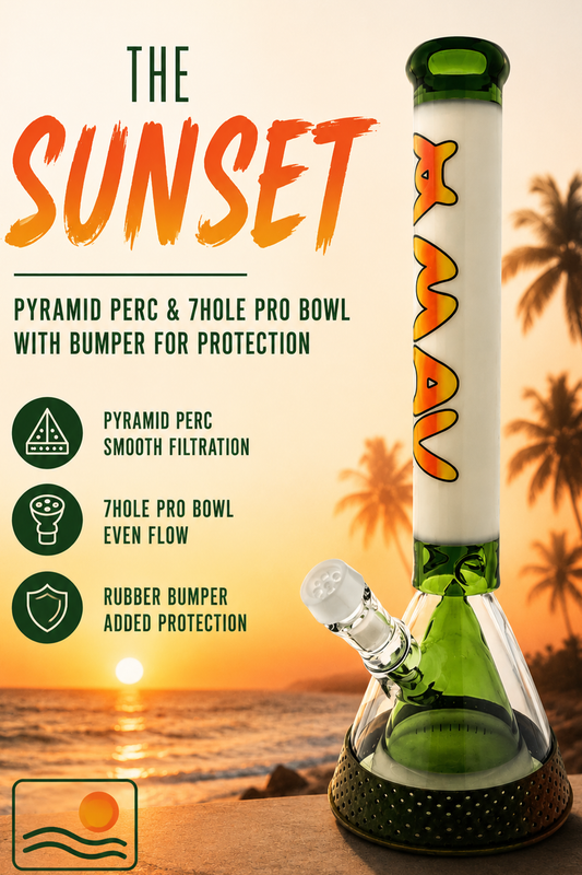 18" pyramid beaker bong rasta sunset with 7 hole pro bowl