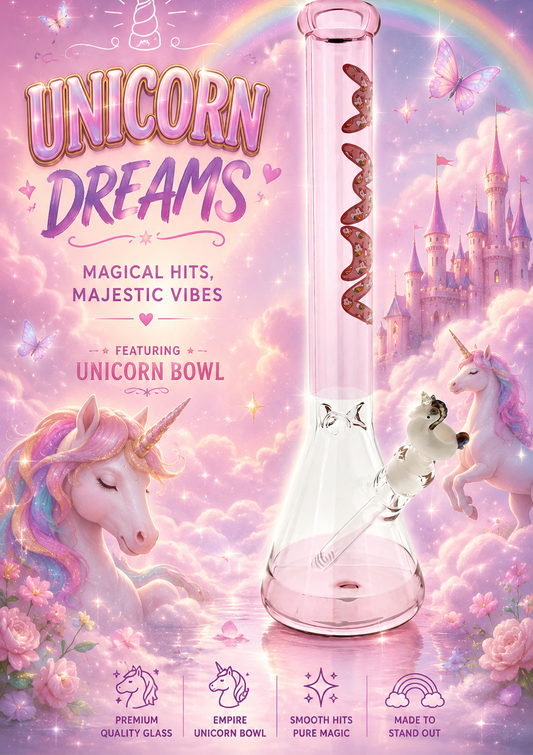 18" MAV full color pink Unicorn Logo Beaker Bong + Empire Glassworks Unicorn