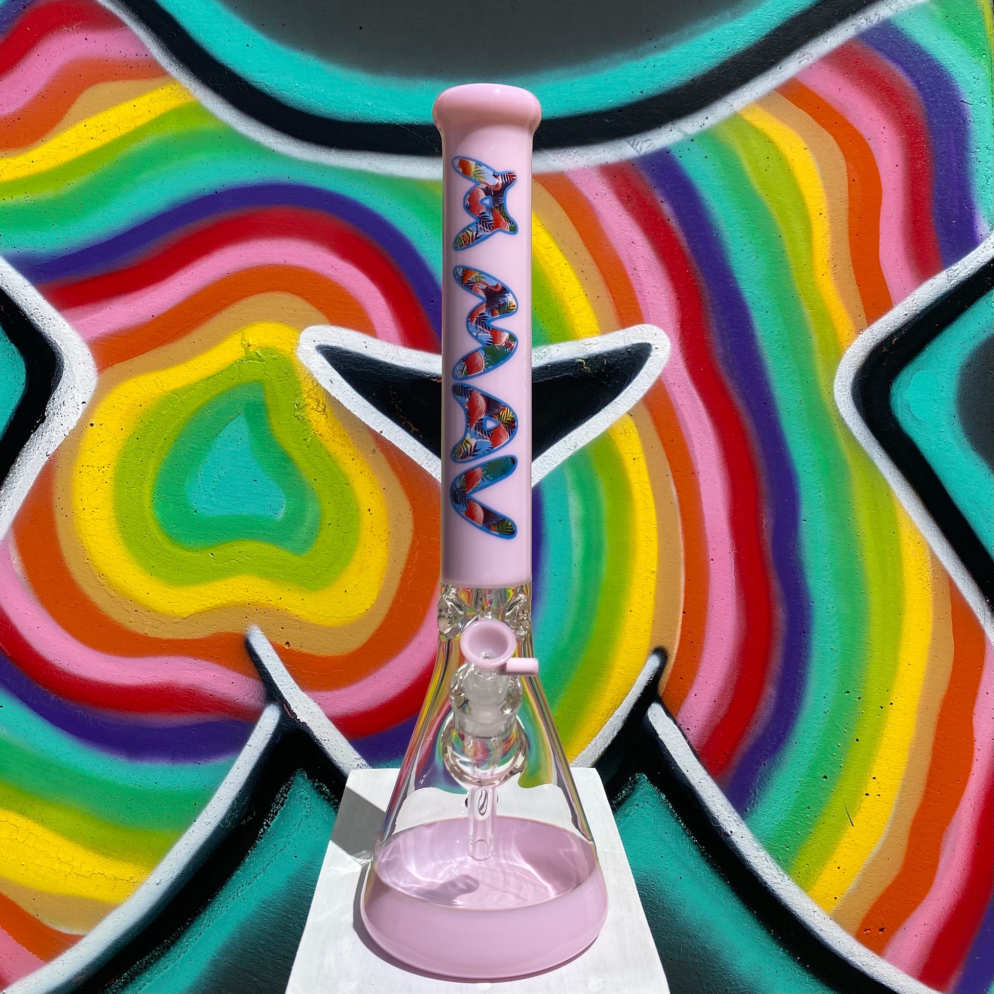Pink Flamingo Vibes 18" Full Color Beaker Bong