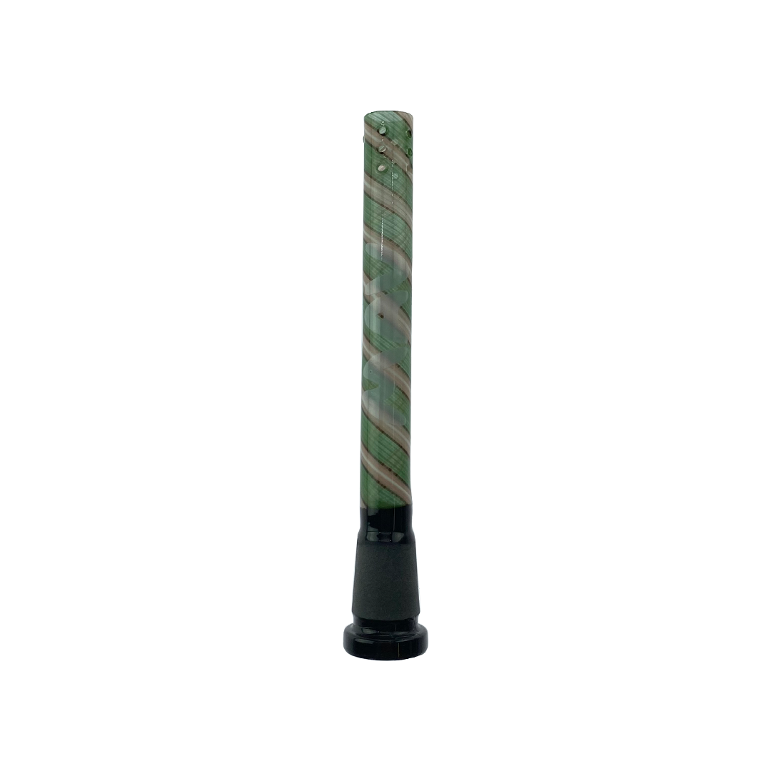 Green and White 5" Swirly Wig Wag Colored Downstem 18mm Fit to 14mm 9 Hole Filtration